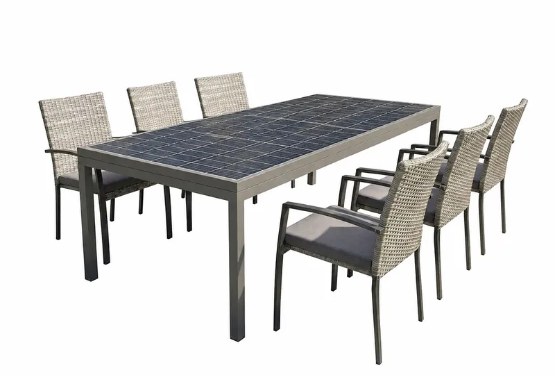 Jet-Line Solar Gartentisch 450 W Modul 6 St&uuml;hle & 800 W Wechselrichter