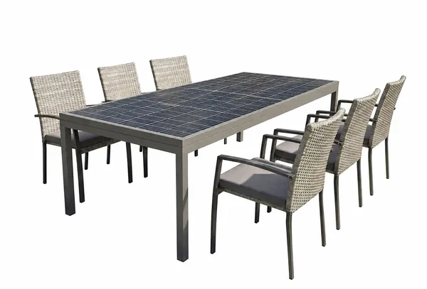 Jet-Line Solar Gartentisch 450 W Modul 6 St&uuml;hle & 800 W Wechselrichter