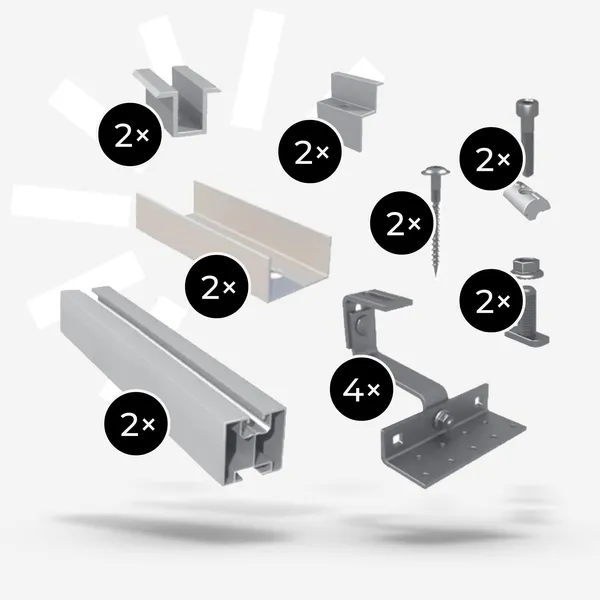 Ziegeldachhalterung für zwei PV-Module
