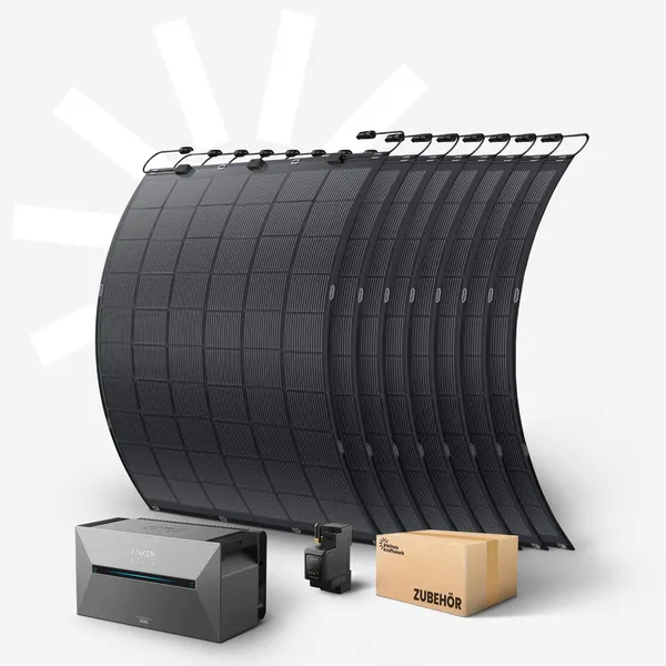 kleines kraftwerk Flex 8x - 1800Wp Balkonkraftwerk mit Speicher Anker SOLIX Solarbank 2 Pro und flexiblen Modulen