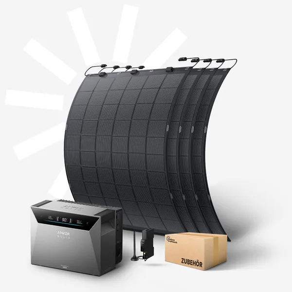Flex 4x - 900Wp Balkonkraftwerk mit Speicher Anker SOLIX Solarbank 4 Pro und flexiblen Modulen