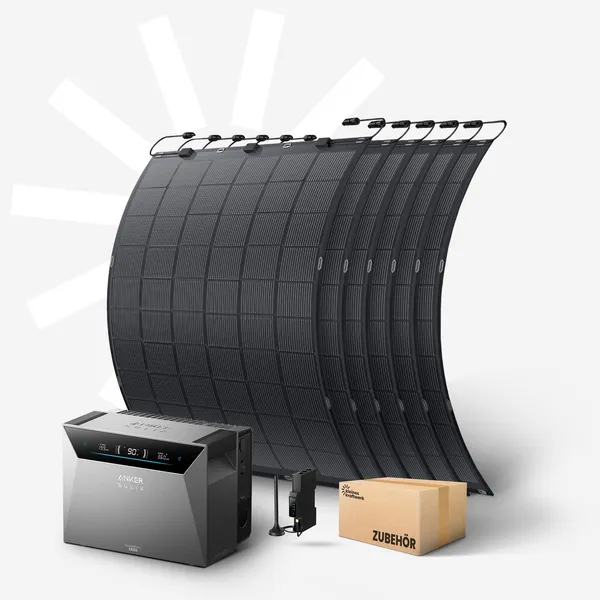 Flex 6x - 1350Wp Balkonkraftwerk mit Speicher Anker SOLIX Solarbank 4 Pro und flexiblen Modulen