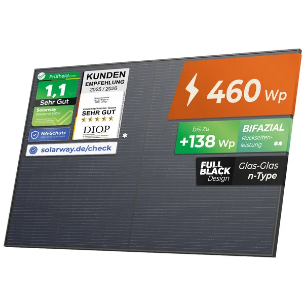 Solarway 460W Solarpanel | Bifazial – Glas/Glas – n-Type - FULL BLACK
