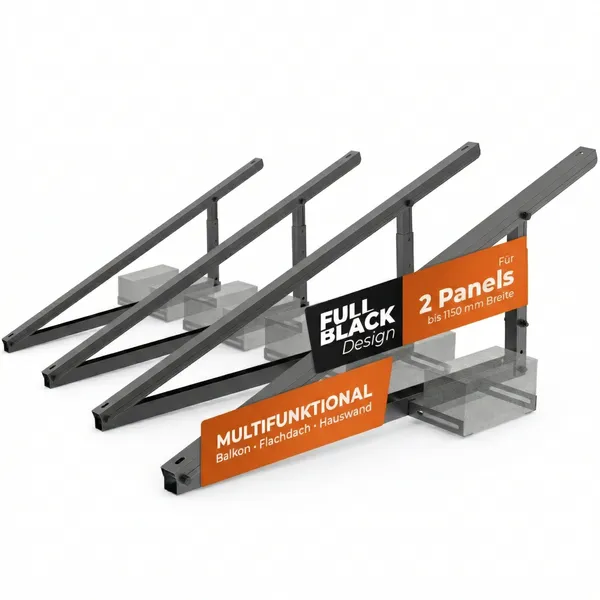 Solarway Balkonkraftwerk Halterung für Solarpanel | Balkon, Geländer, Fassade und Flachdach Befestigung für 2 Solarmodule Halterung Set | Neigungswinkel 20-35° | Schwarz