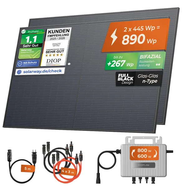 SOLARWAY Balkonkraftwerk 890 Watt | EcoFlow 600/800 Watt