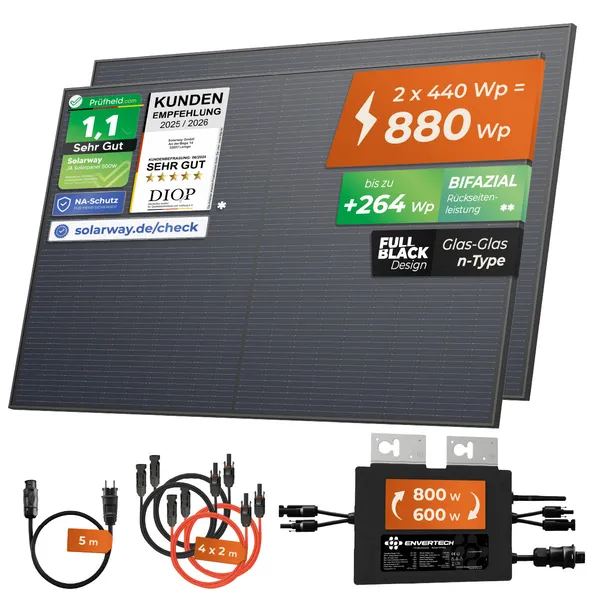 SOLARWAY Balkonkraftwerk 890 Watt | Envertech 600/800 Watt | Bifazial inkl. App & WiFi
