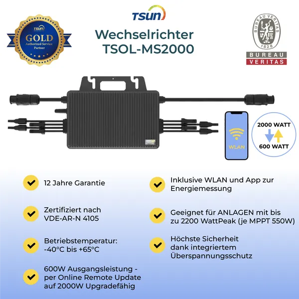 Mikrowechselrichter 2000 Watt TSUN TSOL-MS2000 (gedrosselt auf 800W)