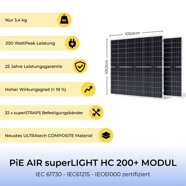 PiE AIR superLIGHT HC 400 Bi-Fac flexible Solarpanel (Single)