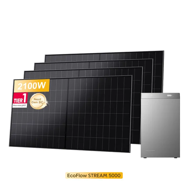 EcoFlow Stream 5000, All-in-One Speicher für Balkonkraftwerke, mit 4 Bifaziale Solarmodule, by Powerness