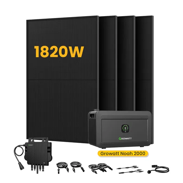 Growatt NOAH 2000 Batteriespeicher für Balkonkraftwerke, mit 4 x 455W Bifaziale Solarmodule,by Powerness