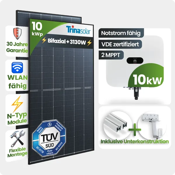 10kWp Huawei PV-Anlage 22x Trina 465Wp Black Frame Schrägdachmontage