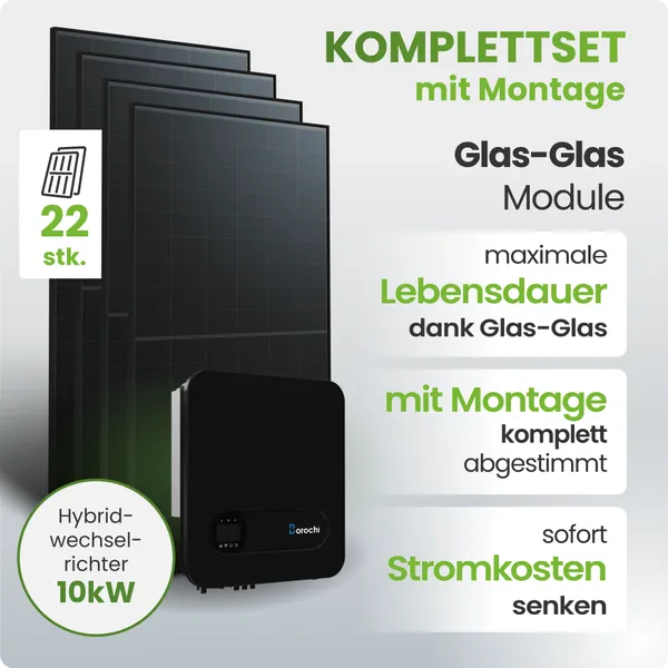 10 kWp Borochi PV-Anlage 22x Trina 455Wp Fullblack Notstromfähig Speicher erweiterbar