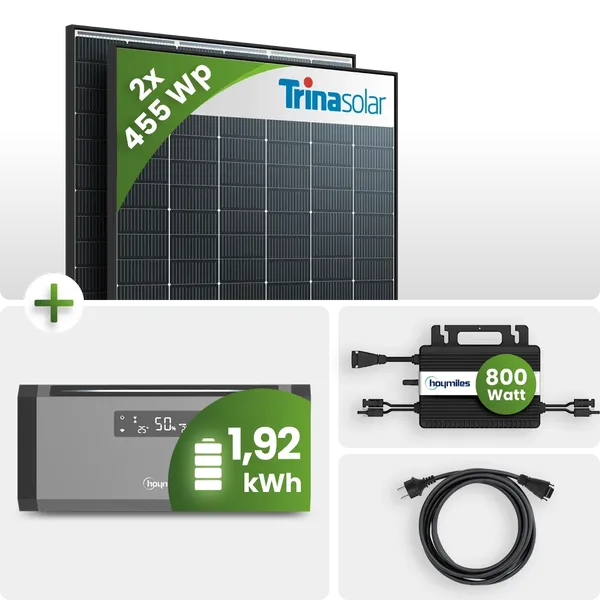 Balkonkraftwerk Set 910Wp 2x Trina Solar Modul HMS-800W Wechselrichter mit 1,92 kWh Speicher Hoymiles HiBattery