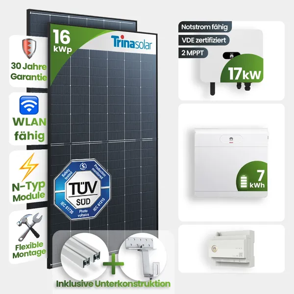 16 kWp PV-Anlage 36x Trina 455Wp Fullblack 7kW Speicher