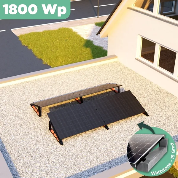 Balkonkraftwerk Flachdach 1800 Wp APsystems EZ1-M 800 W / Trina Solar / 450 Wp (Glas-Glas Full Black) / Premium - Wattstone Black 15° / zwei Reihen quer / 4 Module