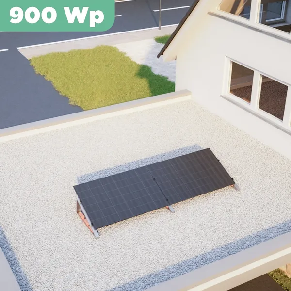 Balkonkraftwerk Flachdach 900 Wp APsystems EZ1-M 800 W / Trina Solar / 450 Wp (Glas-Glas Full Black) / Standard / eine Reihe quer / 2 Module
