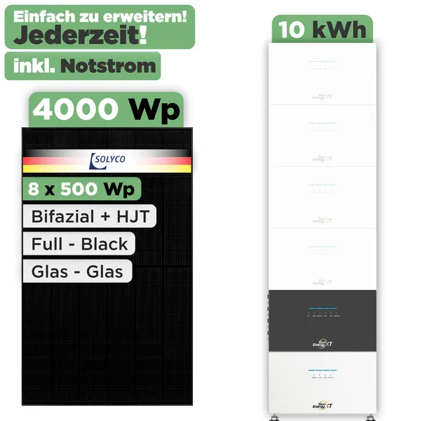 SunEnergyXT 500 Modulset 4000 Wp SunEnergyXT 500 Pro (2400 W) / 10 kWh / Solyco 500 Wp / 8 Module