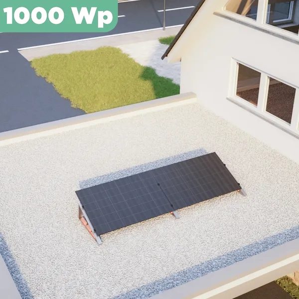 Balkonkraftwerk Flachdach 1000 Wp APsystems EZ1-M 800 W / Trina Solar / 500 Wp (Glas-Glas Full Black) / Standard / eine Reihe quer / 2 Module