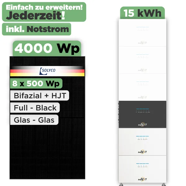 SunEnergyXT 500 Modulset 4000 Wp SunEnergyXT 500 Pro (2400 W) / 15 kWh / Solyco 500 Wp / 8 Module