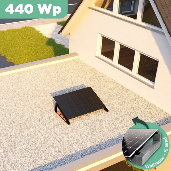 Balkonkraftwerk Flachdach 440 Wp APsystems EZ1-M 800 W / Trina Solar / 440 Wp (Glas-Glas + Bifazial) / Premium - Wattstone Black 15° / eine Reihe quer / 1 Modul