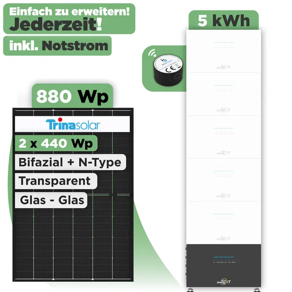 SunEnergyXT 500 Modulset 880 Wp SunEnergyXT 500 (800 W) / 5 kWh / IR Lesekopf / Trina 440 Wp / 2 Module