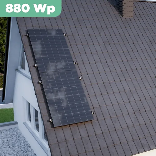 Balkonkraftwerk Ziegeldach 880 Wp APsystems EZ1-M 800 W / Trina Solar / 440 Wp (Glas-Glas + Bifazial) / Klassik Halterung / zwei Reihen hochkant / 2 Module