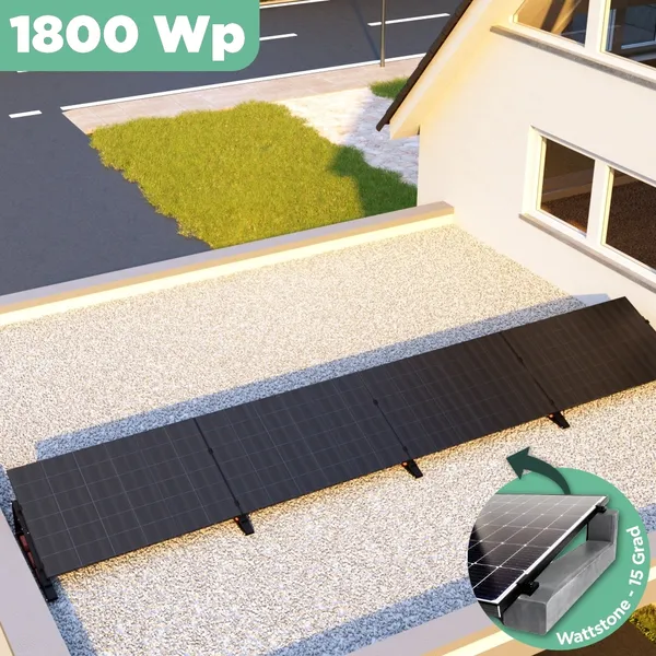 Balkonkraftwerk Flachdach 1800 Wp APsystems EZ1-M 800 W / Trina Solar / 450 Wp (Glas-Glas Full Black) / Premium - Wattstone Black 15° / eine Reihe quer / 4 Module