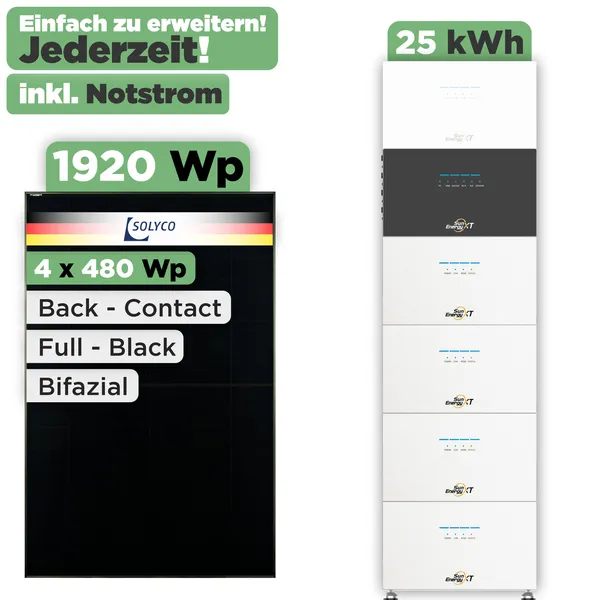 SunEnergyXT 500 Modulset 1920 Wp SunEnergyXT 500 Pro (2400 W) / 25 kWh / Solyco 480 Wp / 4 Module