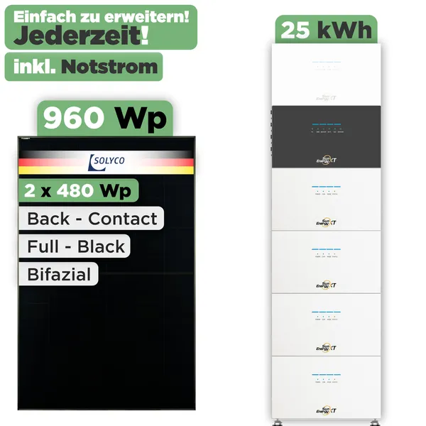 SunEnergyXT 500 Modulset 960 Wp SunEnergyXT 500 Pro (2400 W) / 25 kWh / Solyco 480 Wp / 2 Module
