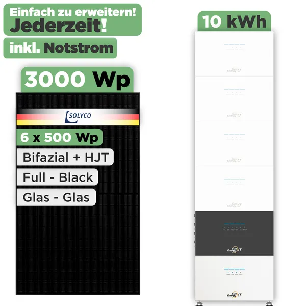 SunEnergyXT 500 Modulset 3000 Wp SunEnergyXT 500 Pro (2400 W) / 10 kWh / Solyco 500 Wp / 6 Module