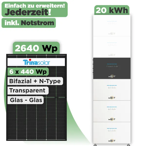 SunEnergyXT 500 Modulset 2640 Wp SunEnergyXT 500 (800 W) / 20 kWh / Trina 440 Wp / 6 Module
