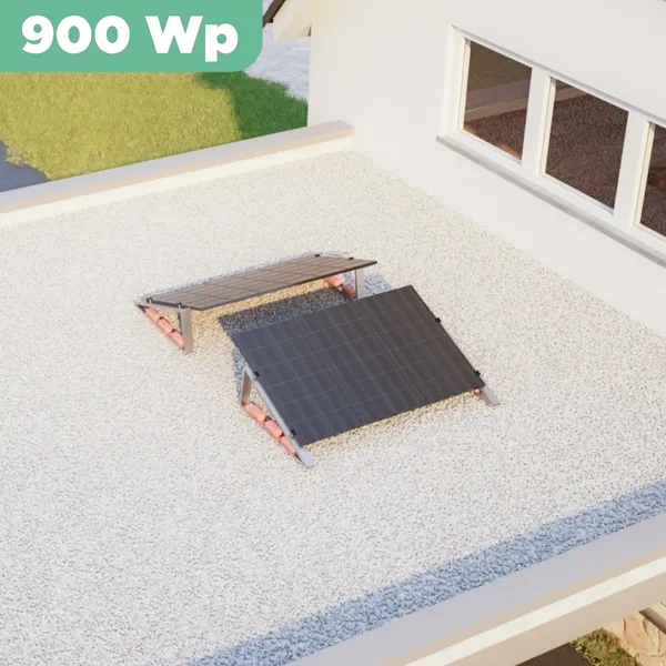 Balkonkraftwerk Flachdach 900 Wp APsystems EZ1-M 800 W / Trina Solar / 450 Wp (Glas-Glas Full Black) / Standard / zwei Reihen quer / 2 Module