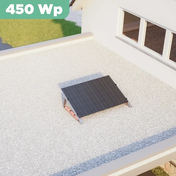 Balkonkraftwerk Flachdach 450 Wp APsystems EZ1-M 800 W / Trina Solar / 450 Wp (Glas-Glas Full Black) / Standard / eine Reihe quer / 1 Modul