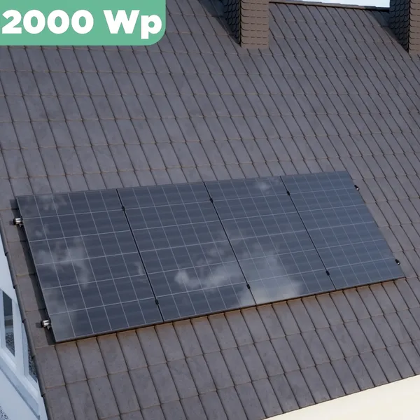 Balkonkraftwerk Ziegeldach 2000 Wp APsystems EZ1-M 800 W / Trina Solar / 500 Wp (Glas-Glas Full Black) / Klassik Halterung / eine Reihe hochkant / 4 Module
