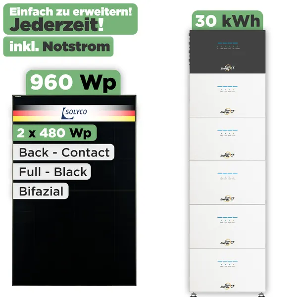 SunEnergyXT 500 Modulset 960 Wp SunEnergyXT 500 (800 W) / 30 kWh / Solyco 480 Wp / 2 Module
