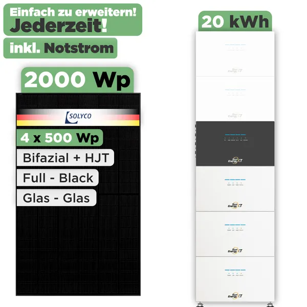 SunEnergyXT 500 Modulset 2000 Wp SunEnergyXT 500 (800 W) / 20 kWh / Solyco 500 Wp / 4 Module