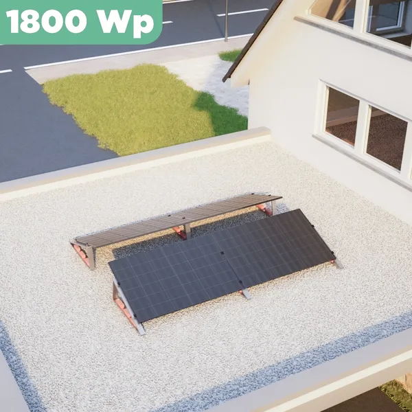 Balkonkraftwerk Flachdach 1800 Wp APsystems EZ1-M 800 W / Trina Solar / 450 Wp (Glas-Glas Full Black) / Standard / zwei Reihen quer / 4 Module