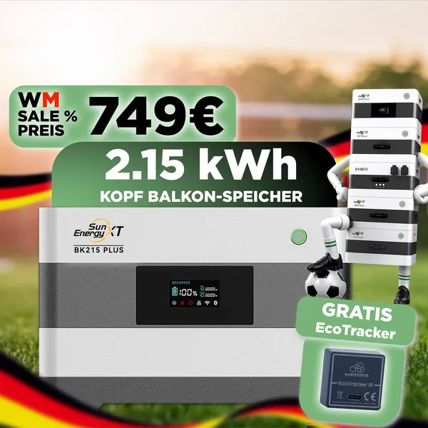 SunEnergyXT BK215 PLUS Batteriespeicher für Balkonkraftwerke - Kopfmodul 2.150 Wh