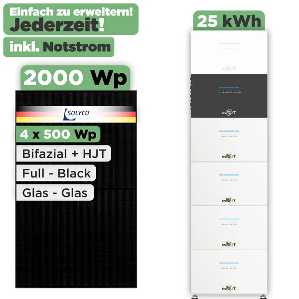 SunEnergyXT 500 Modulset 2000 Wp SunEnergyXT 500 (800 W) / 25 kWh / Solyco 500 Wp / 4 Module
