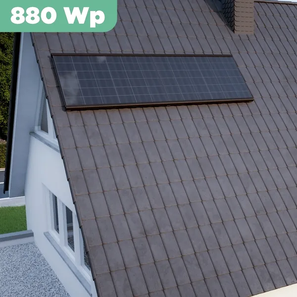 Balkonkraftwerk Ziegeldach 880 Wp APsystems EZ1-M 800 W / Trina Solar / 440 Wp (Glas-Glas + Bifazial) / Premium Halterung / eine Reihe quer / 2 Module