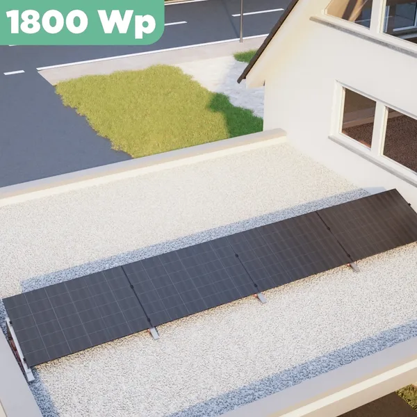 Balkonkraftwerk Flachdach 1800 Wp APsystems EZ1-M 800 W / Trina Solar / 450 Wp (Glas-Glas Full Black) / Standard / eine Reihe quer / 4 Module