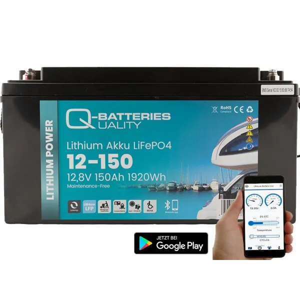 1x Q-Batteries LiFePO4 Akku 12-150 12,8V 150Ah 1920Wh mit Bluetooth mit 0% MwSt nach §12 Abs. 3 UstG