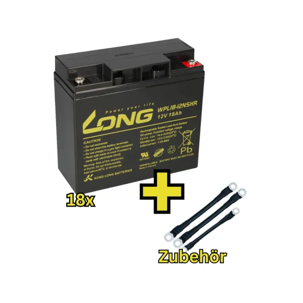 USV-Akku Kung Long 216V-Anlage - 18 x WPL18-12NSHR-M für Sicherheitsbeleuchtung Inkl. Zubehör und Verbinder