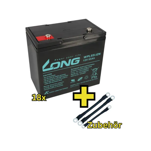 USV-Akku Kung Long 216V-Anlage - 18 x WPL55-12N-M für Sicherheitsbeleuchtung Inkl. Zubehör und Verbinder