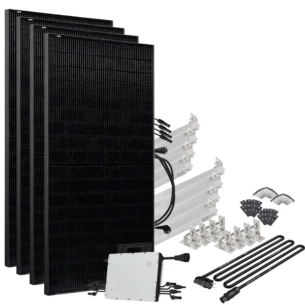 Offgridtec® Solar-Direct 1800W HMS-1600-4T Solaranlage Full Black - 5m Anschlusskabel - Montageset Flachdach