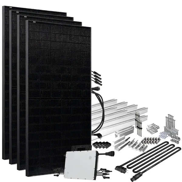 Offgridtec® Solar-Direct 1800W HMS-1600-4T Solaranlage Full Black - 10m Anschlusskabel - Montageset Stockschrauben