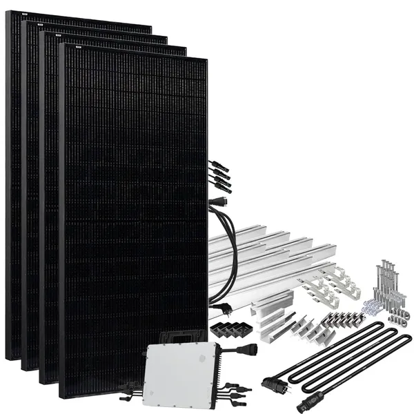 Offgridtec® Solar-Direct 1800W HMS-1600-4T Solaranlage Full Black - 5m Anschlusskabel - Montageset Biberschwanz