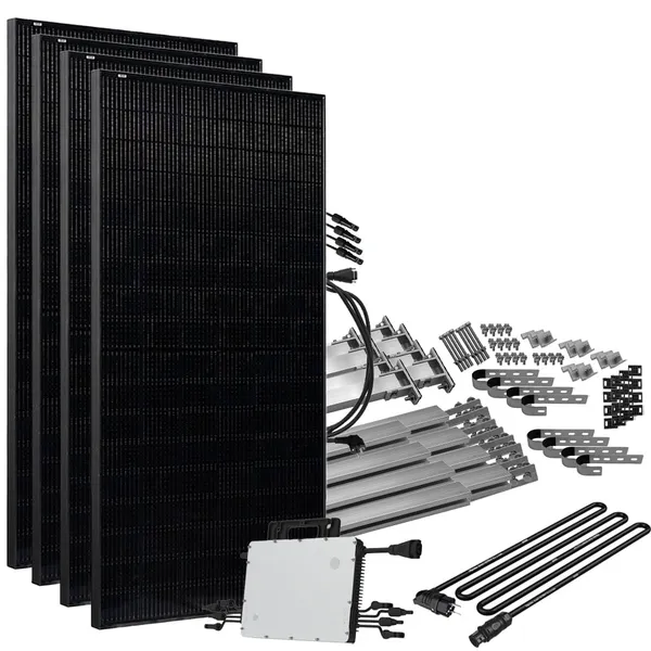 Offgridtec® Solar-Direct 1800W HMS-1600-4T Solaranlage Full Black - 10m Anschlusskabel - Montageset Balkongeländer