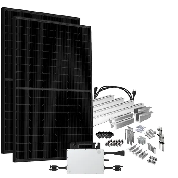 Offgridtec® Solar-Direct 900W HMS-800-2WB Balkonkraftwerk Bifazial Full Black Schukosteckdose - 5m - Montageset Stockschrauben