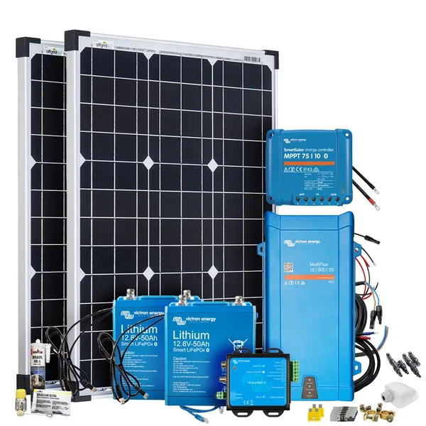 Offgridtec Mobil VeCore S 100W 1280Wh Wohnmobil Solaranlage inkl. MultiPlus12/800/35 Wechselrichter Laderegler - weiß
